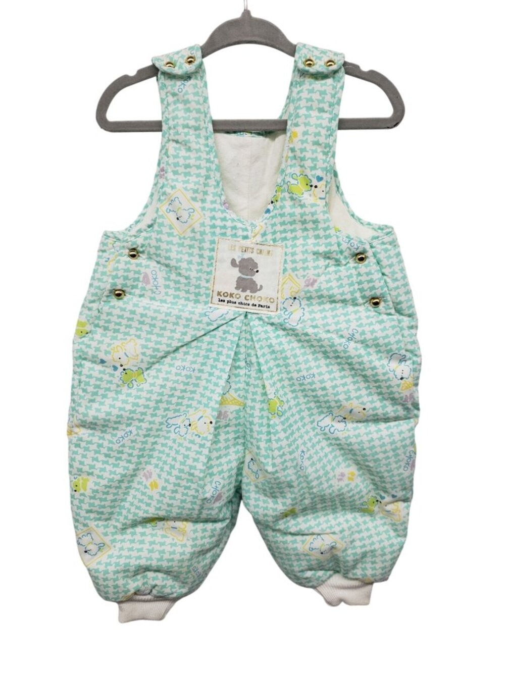 Vintage Padded Snowsuit Overalls Pastel Houndstooth Koko Choko Dogs 6 Months